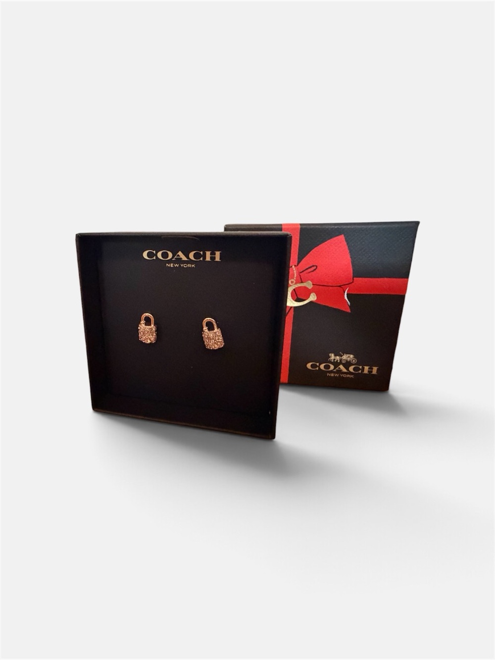 Coach Rose Gold Padlock Stud Earrings with Gift Box